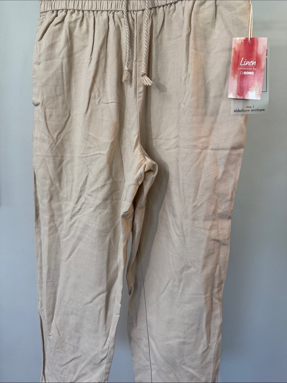 Cl Sono Linen-Effect Drawstring ankle pants in Beige NWT XL - Picture 5 of 14